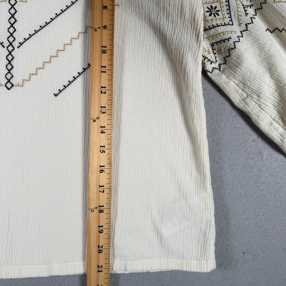 Madewell MD132 Cream Embroidered‎ Cotton Crinkle Gauze Peasant Blouse XS SP21